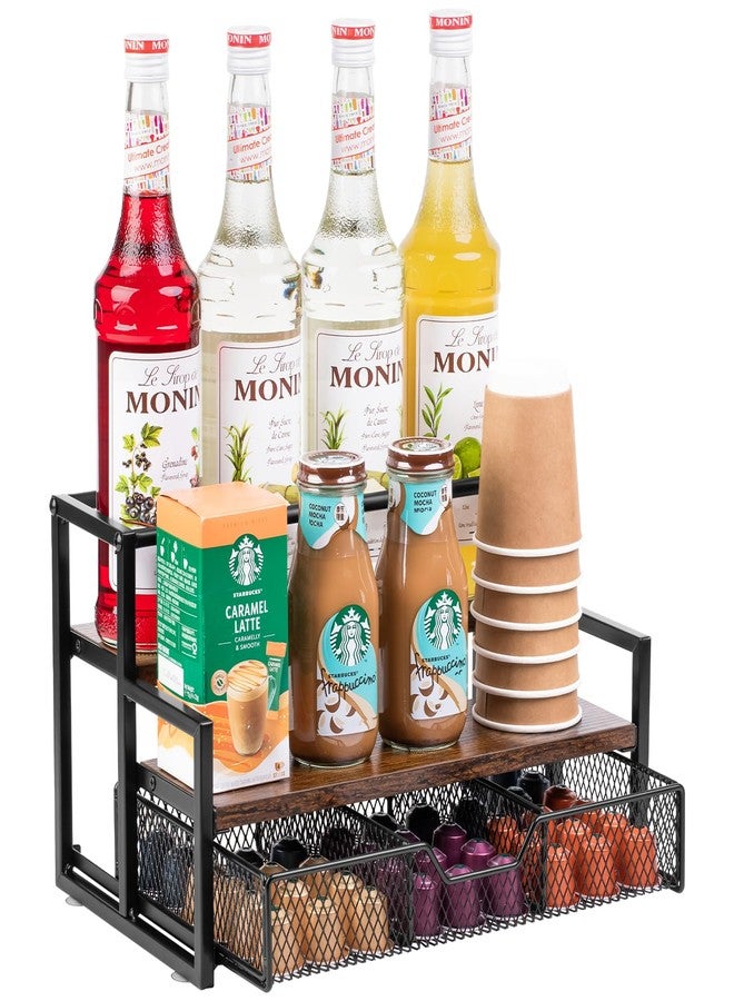 Wetheny Coffee Syrup Organizer for Coffee Bar, 3-Tier Metal Station with K Cup Storage Basket for Countertop, Coffee Pod Organizer Accessories - Image 1